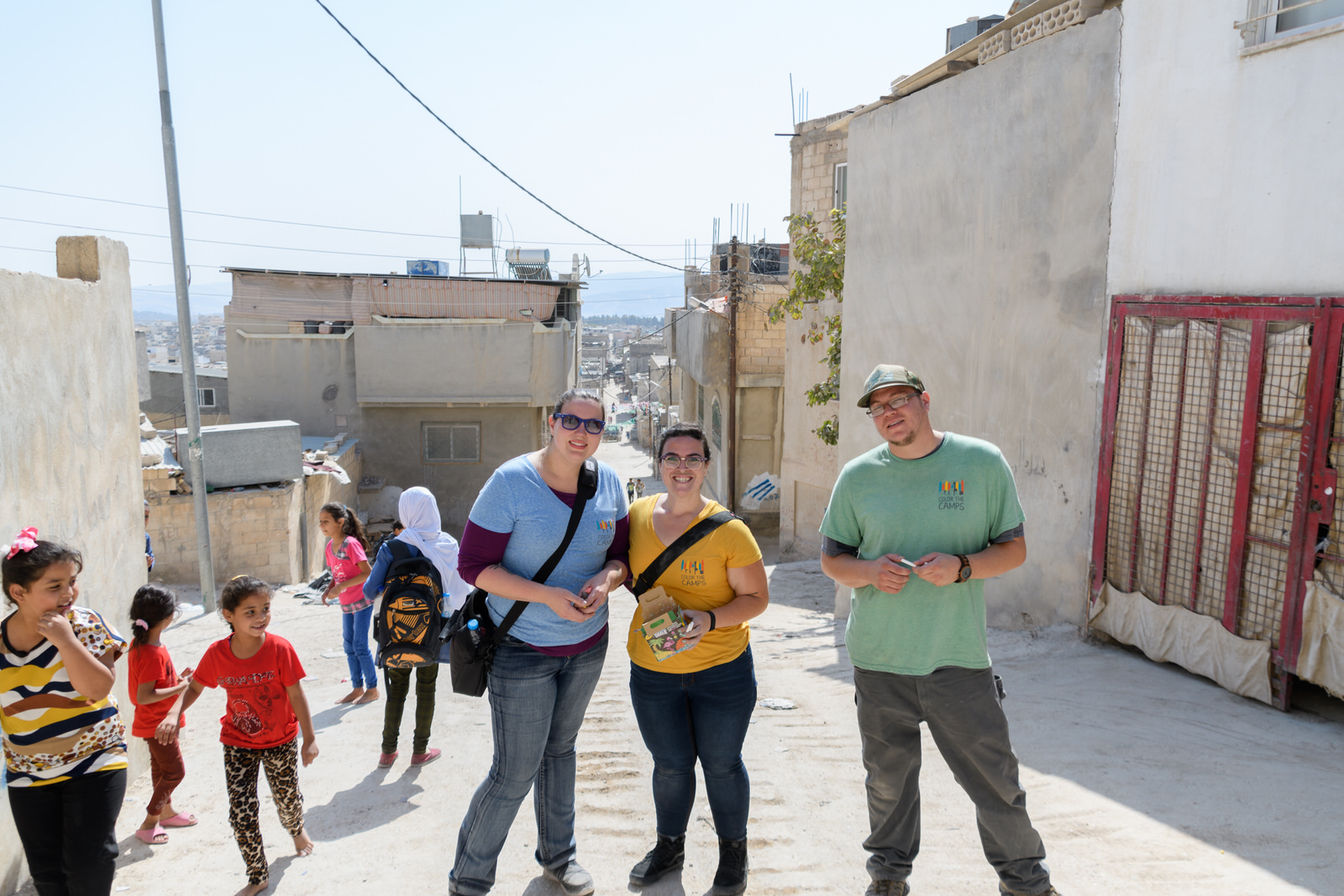 After a successful coloring party the Color The Camps team leave the community center to hand out sidewalk chalk to children in the streets of Jerash refugee camp.