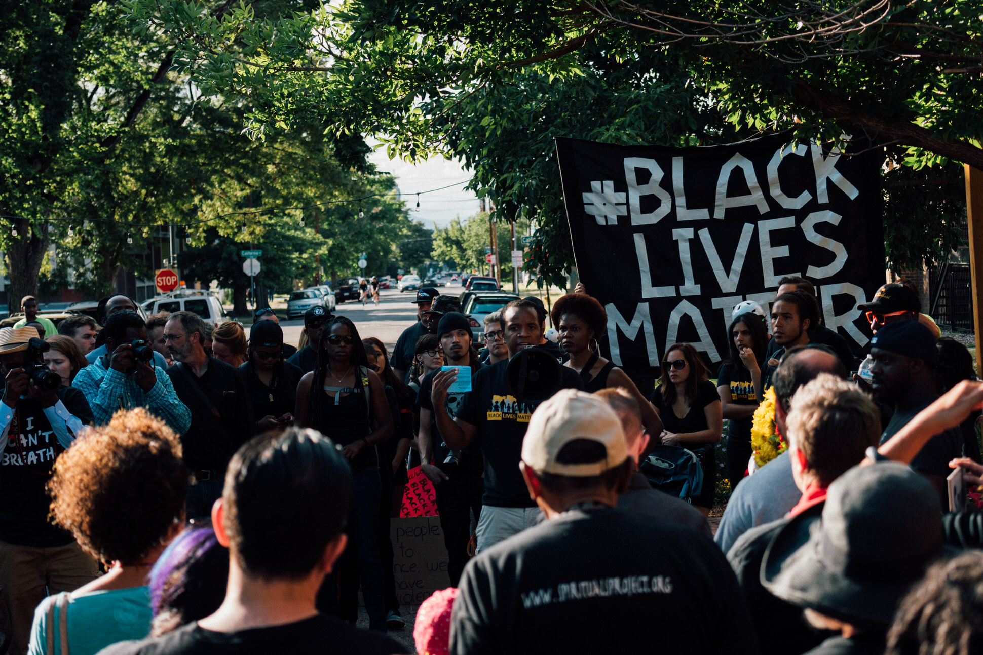Participants of the Black Lives Matter 5280 march gather at Lawson's Park in the historic Five Points Community before proceeding downtown.