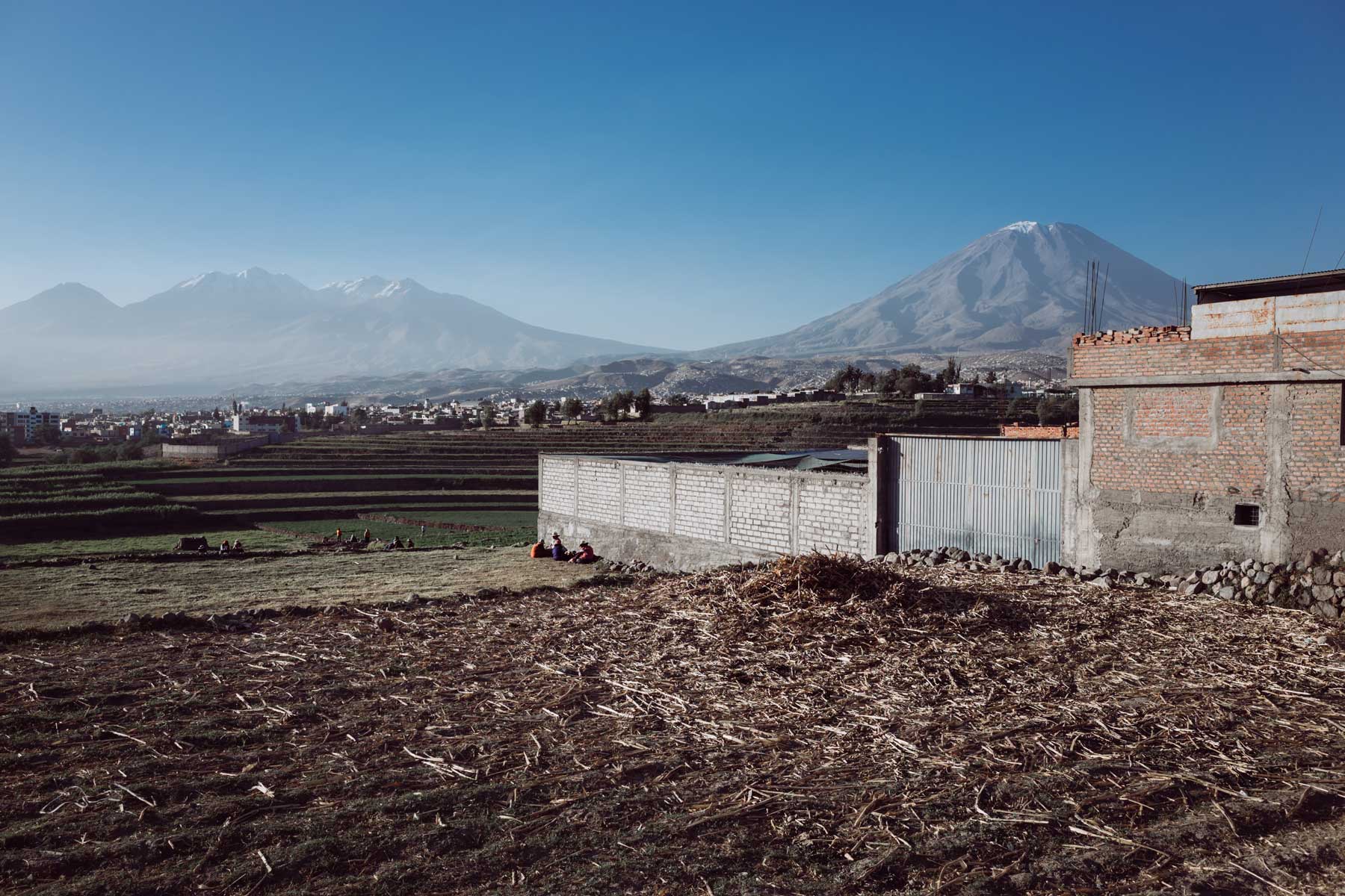 Farmers rest from picking potatoes in Arequipa.